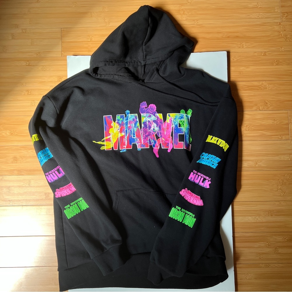 Marvel Neon Logo Hoodie with Sleeve Art